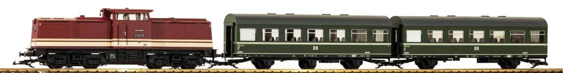 PIKO 37145 - G - 3-tlg. Start-Set Personenzug V100 mit 2 Rekowagen, DR, Ep. III